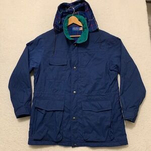 Vintage Pen West Pendleton Thinsulate Plaid Lined Mountain Parka Mens L USA Blue